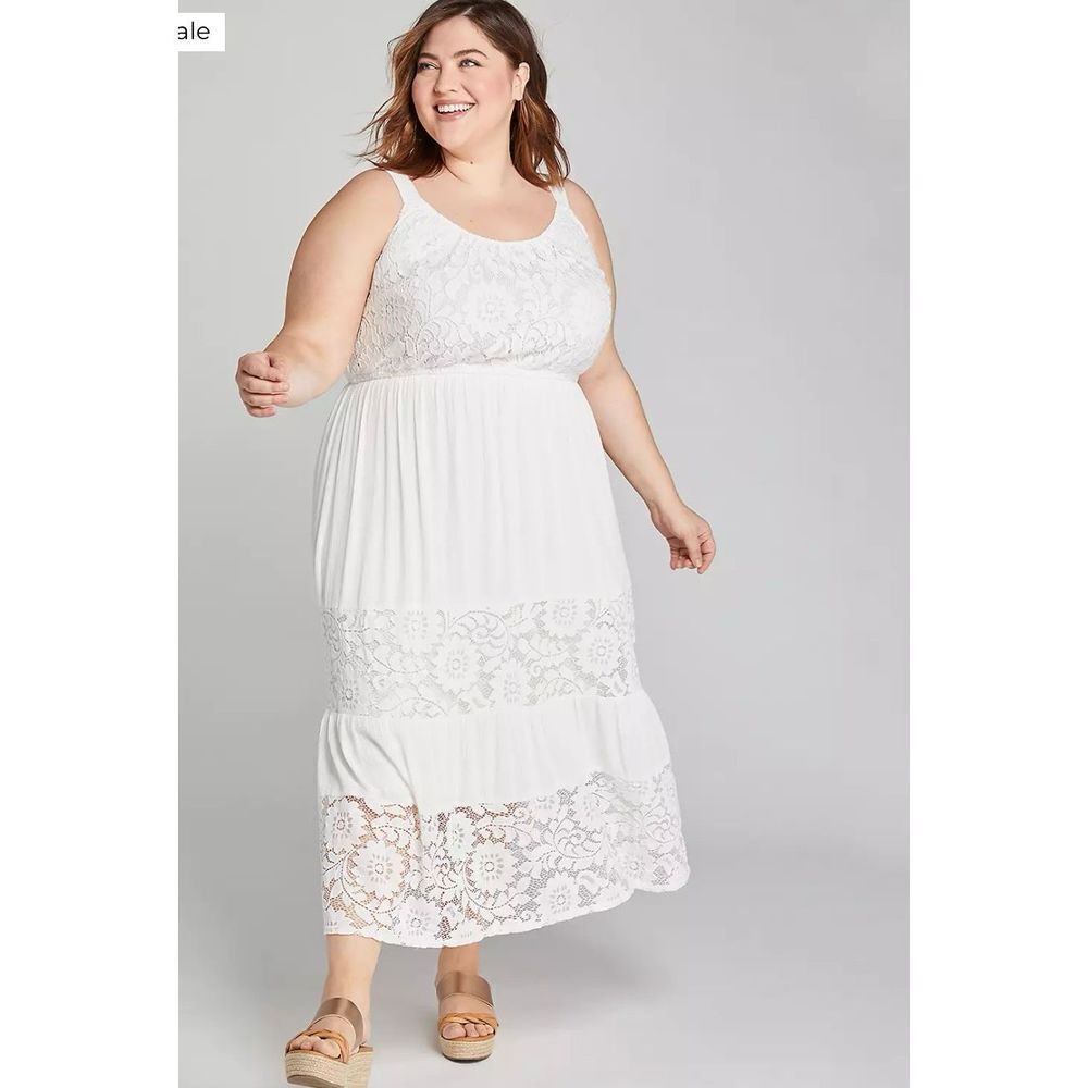 Lane Bryant Sleeveless White Mixed Lace Maxi Dress sz 22/24 NWT WEDDING